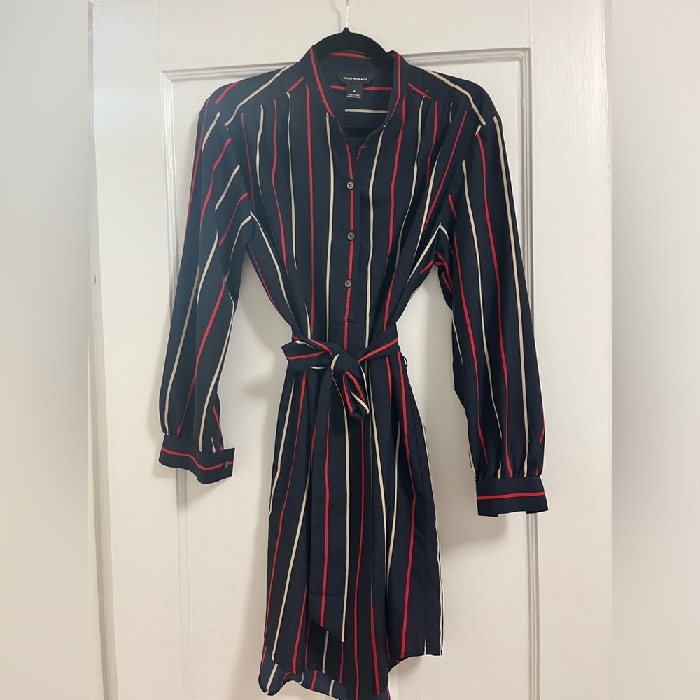 Club Monaco Navy dress with red and cream stripes. Size 4.